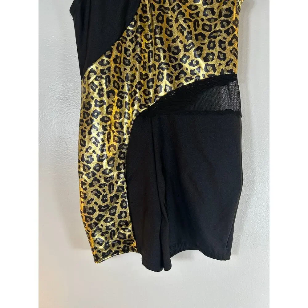 A WISH COME TRUE Girl’s Black/Gold Cheetah Print Dance Leotard / Size: MC Medium